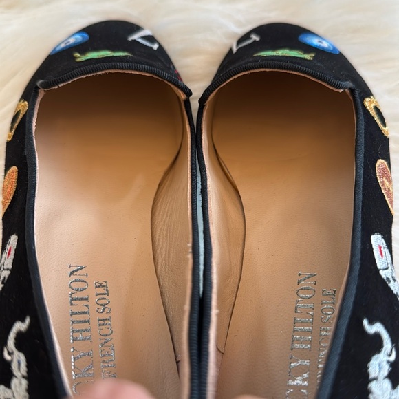 Nicky Hilton x French Sole Lucky Embroidered Black Suede Flats Size 6 - Picture 12 of 15